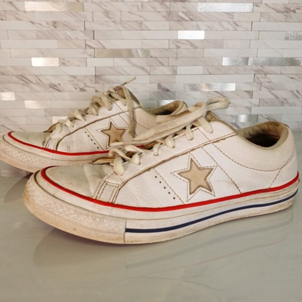Vintage Converse Shoes Women 8.5 Sneakers White Low Leather One Star 90s